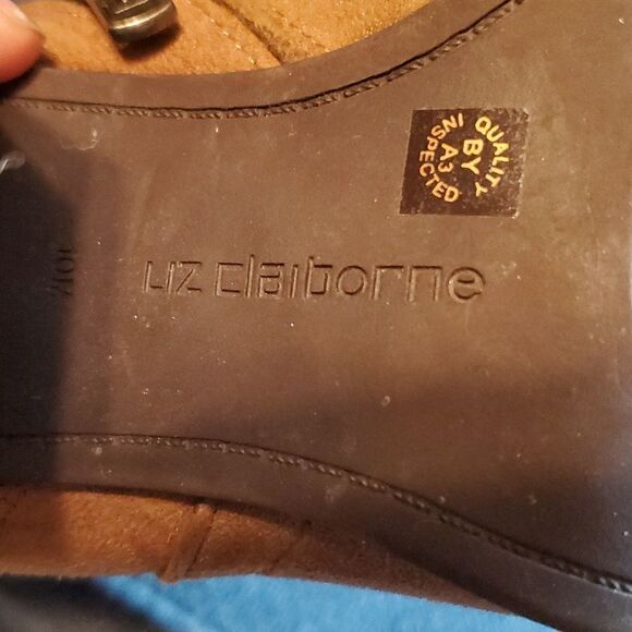 Liz Claiborne Brown Suede Ankle Boots with Leather Strap - Block Heel - Size 10 - Picture 8 of 10
